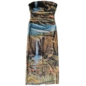 ZARA Mesh MIDI Dress Strapless Rushed Bodice Stretch